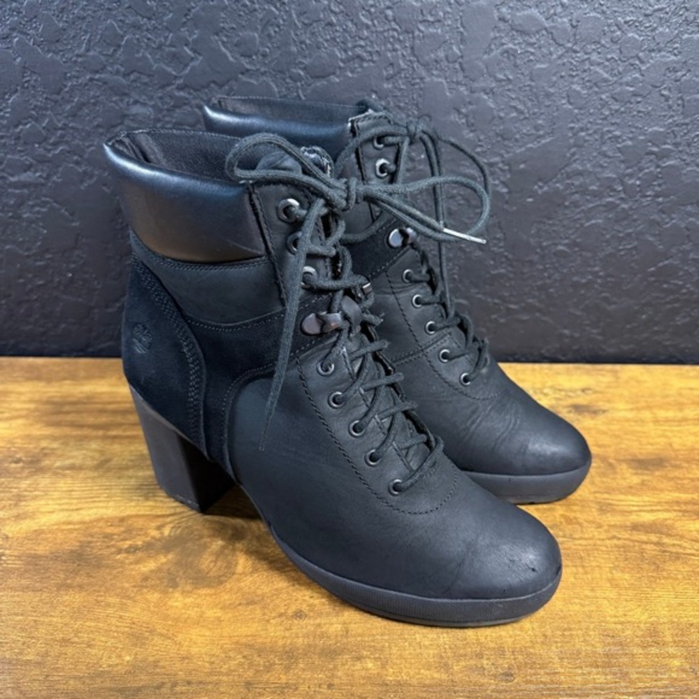 Timberland Kinsley A1KD4‎ Black Leather Suede Ankle Boots Womens Size 8.5